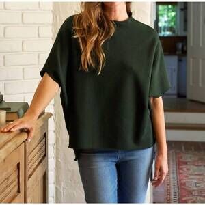 NEW FRANK & EILEEN women's audrey funnel neck capelet in dark green